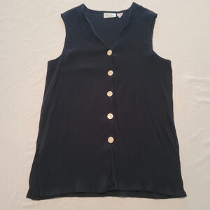 Kathie Lee Collection Black Button Front Sleeveless Top Women’s Size Large